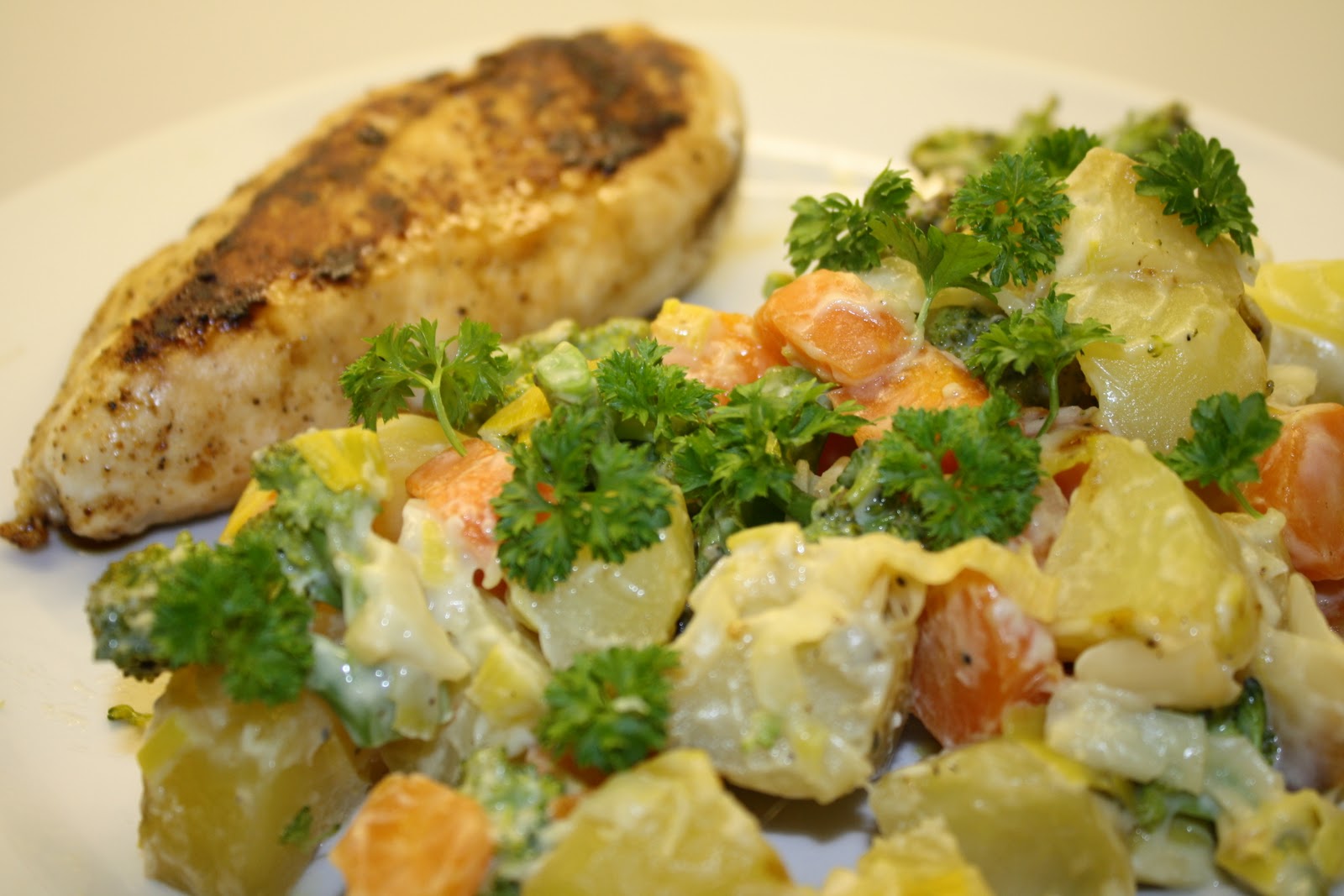 Kyllingefilet med lækkert grøntsagsfad