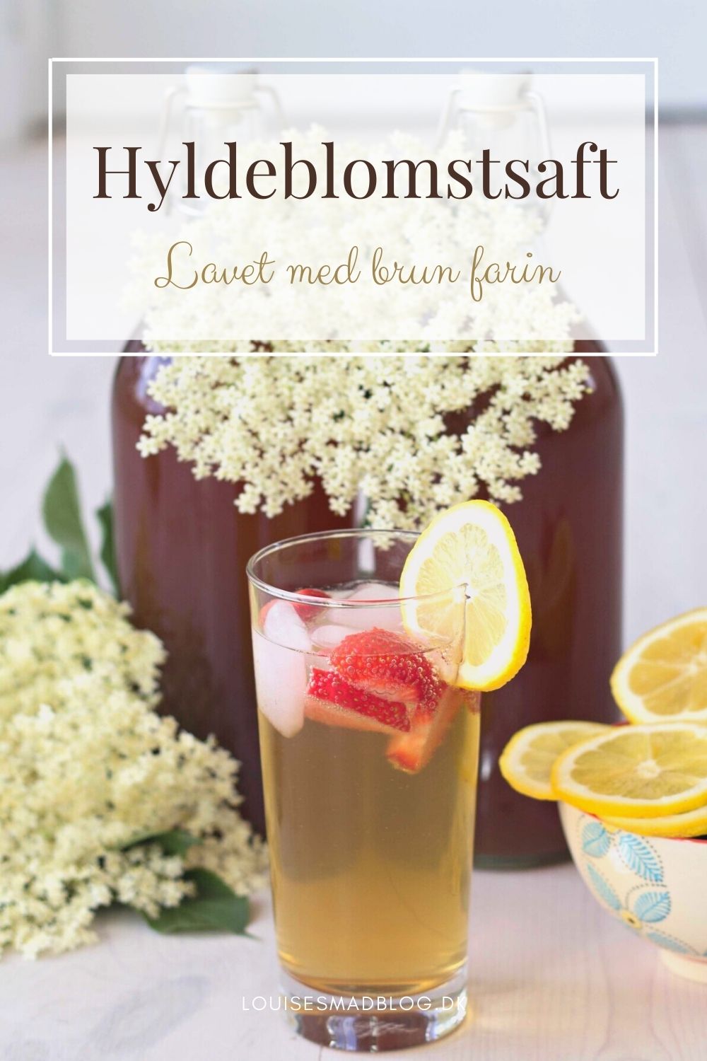 Hyldeblomstsaft Hjemmelavet hyldeblomstsaft med brun farin