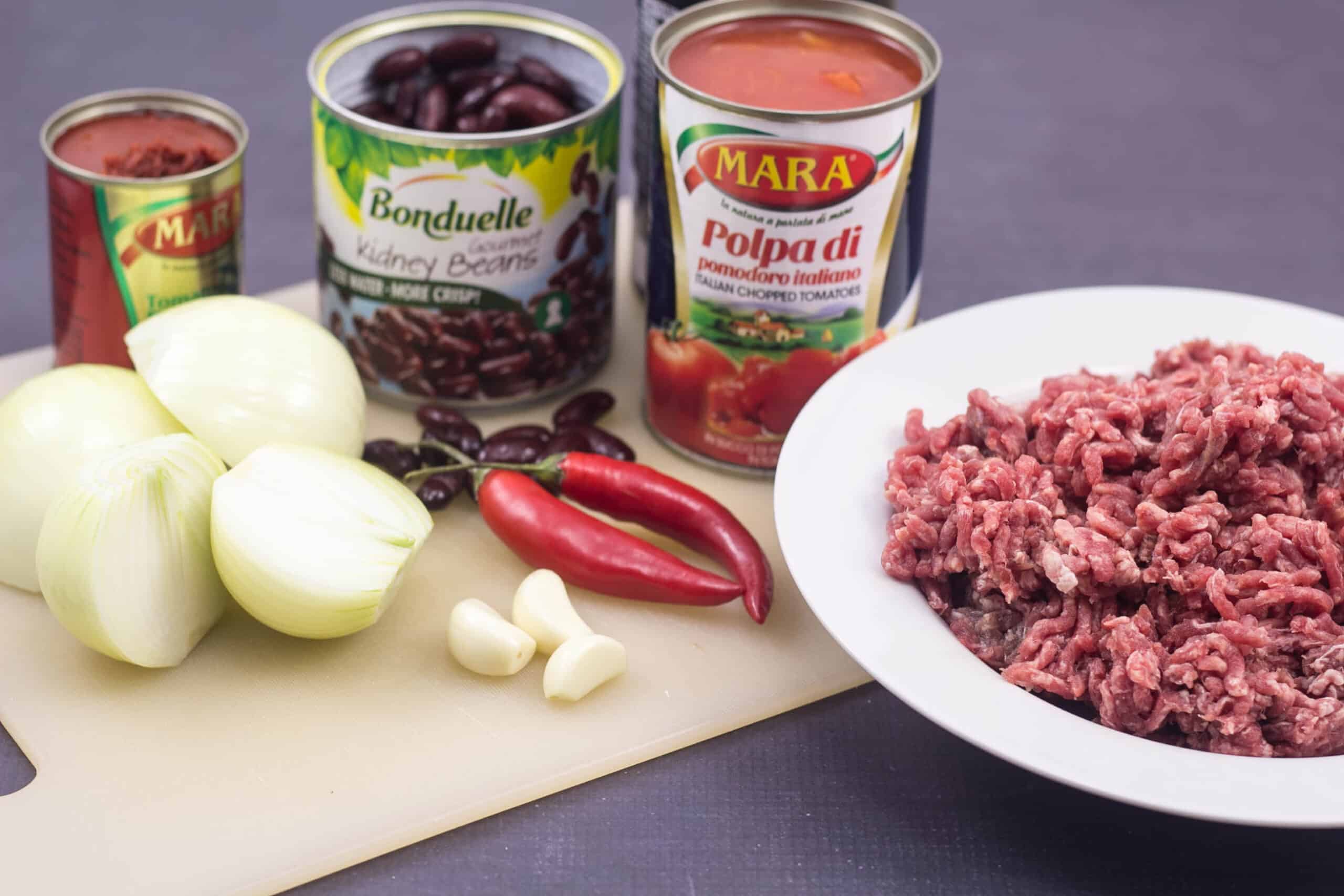 Ingredienser til Chili con Carne