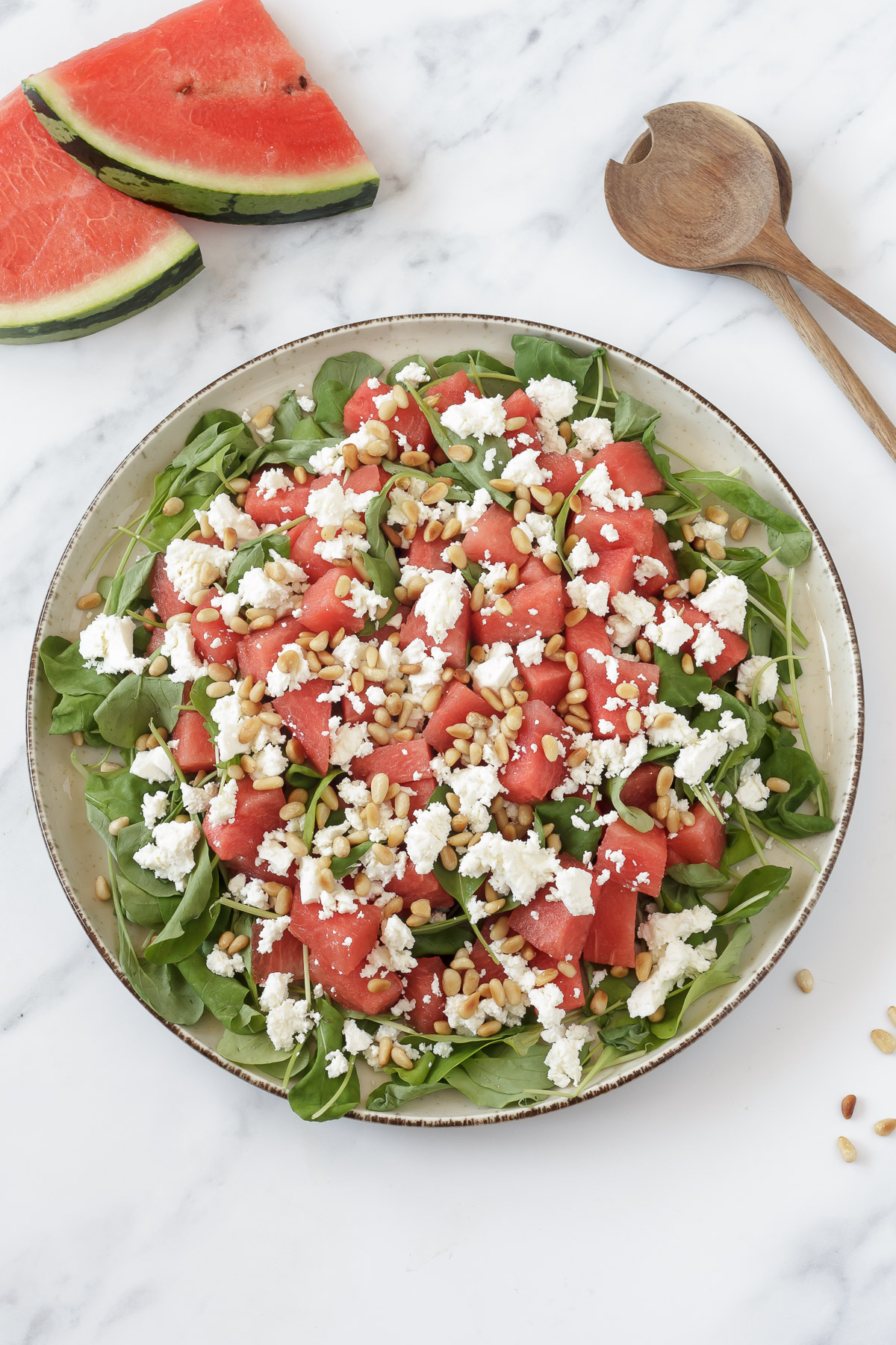 Vandmelonsalat med feta og spinat eller rucola - melonsalat