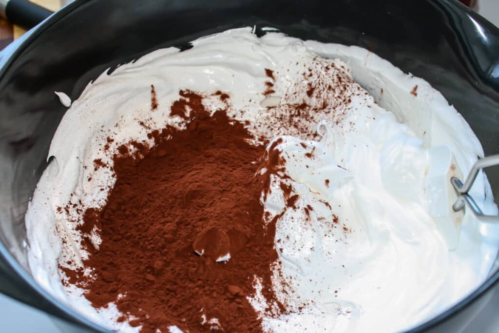 Marengs i skål med kakaopulver