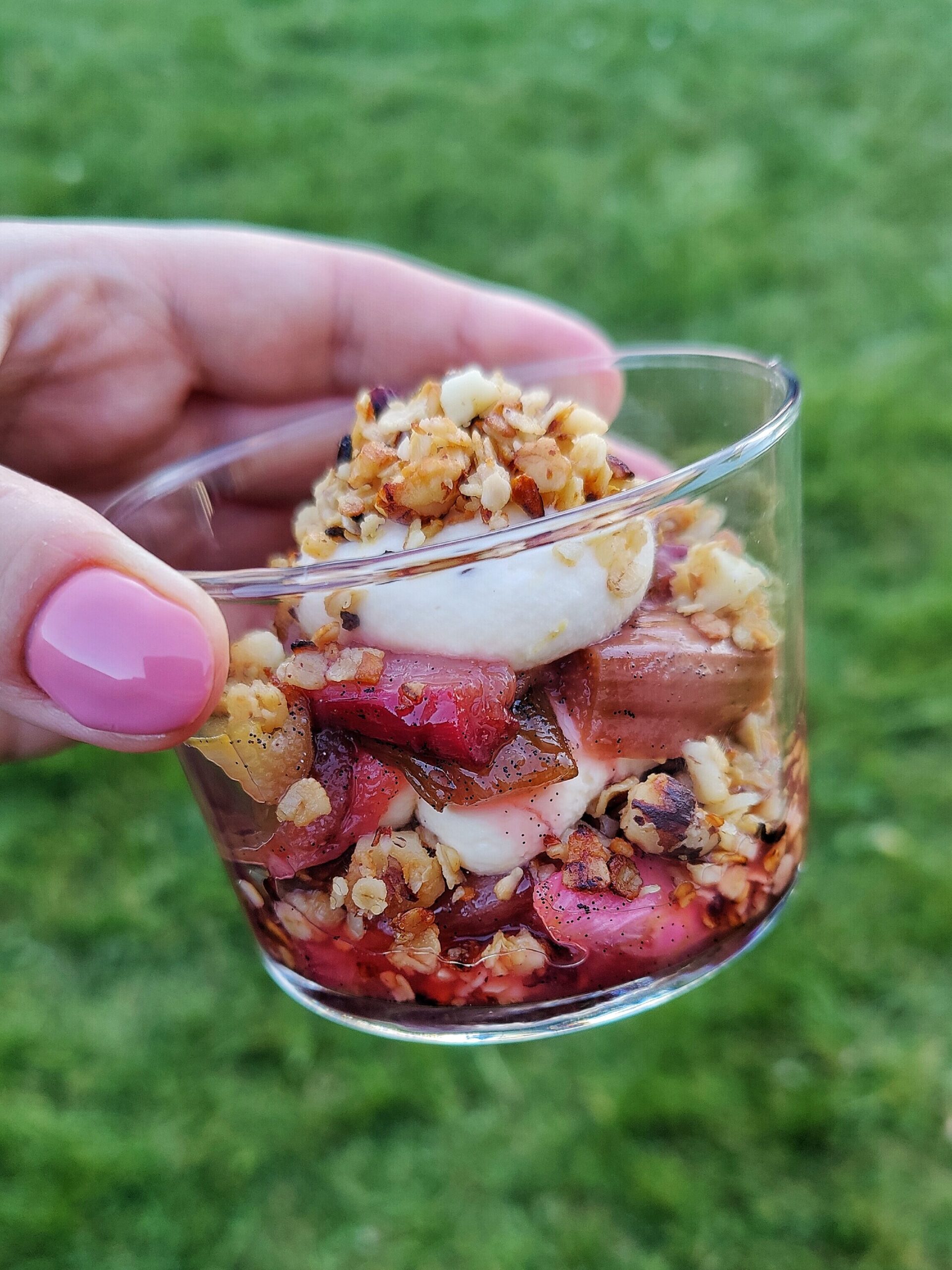 Bagte rabarber med mascarponecreme i glas en rigtig sommerdessert
